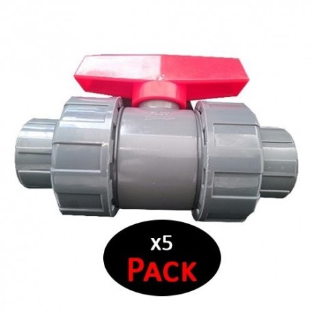 Válvula de esfera PVC de roscar 25mm 3/4" | Válvula de bola PVC de roscar 25mm 3/4" (Pack de 5 unidades)